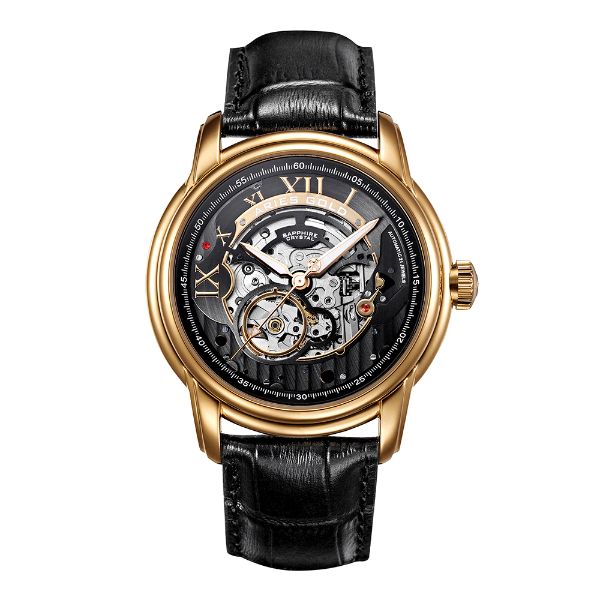 ARIES GOLD AUTOMATIC INFINUM EL TORO GOLD STAINLESS STEEL G 9005 G-BK BLACK LEATHER STRAP MEN'S WATCH